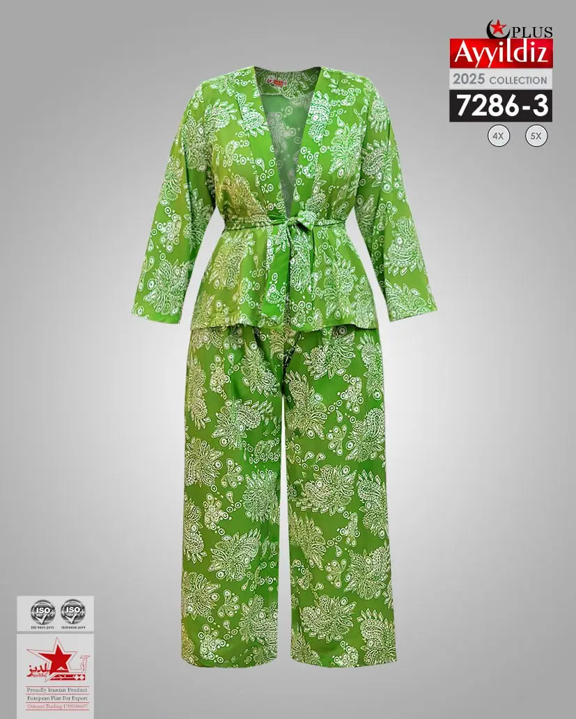 ست رویه و شلوار مجلسی سایز بزرگ زنانه کد 7286