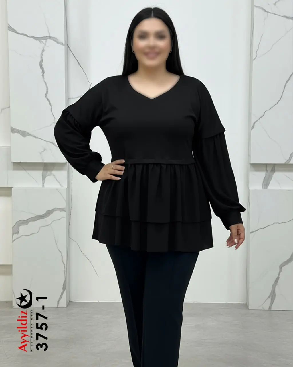 بلوز مجلسی زنانه سایز بزرگ  آستین پفی کد 3757