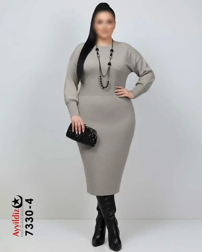 پیراهن بافت زنانه سایز بزرگ کمر گنی کد 7330