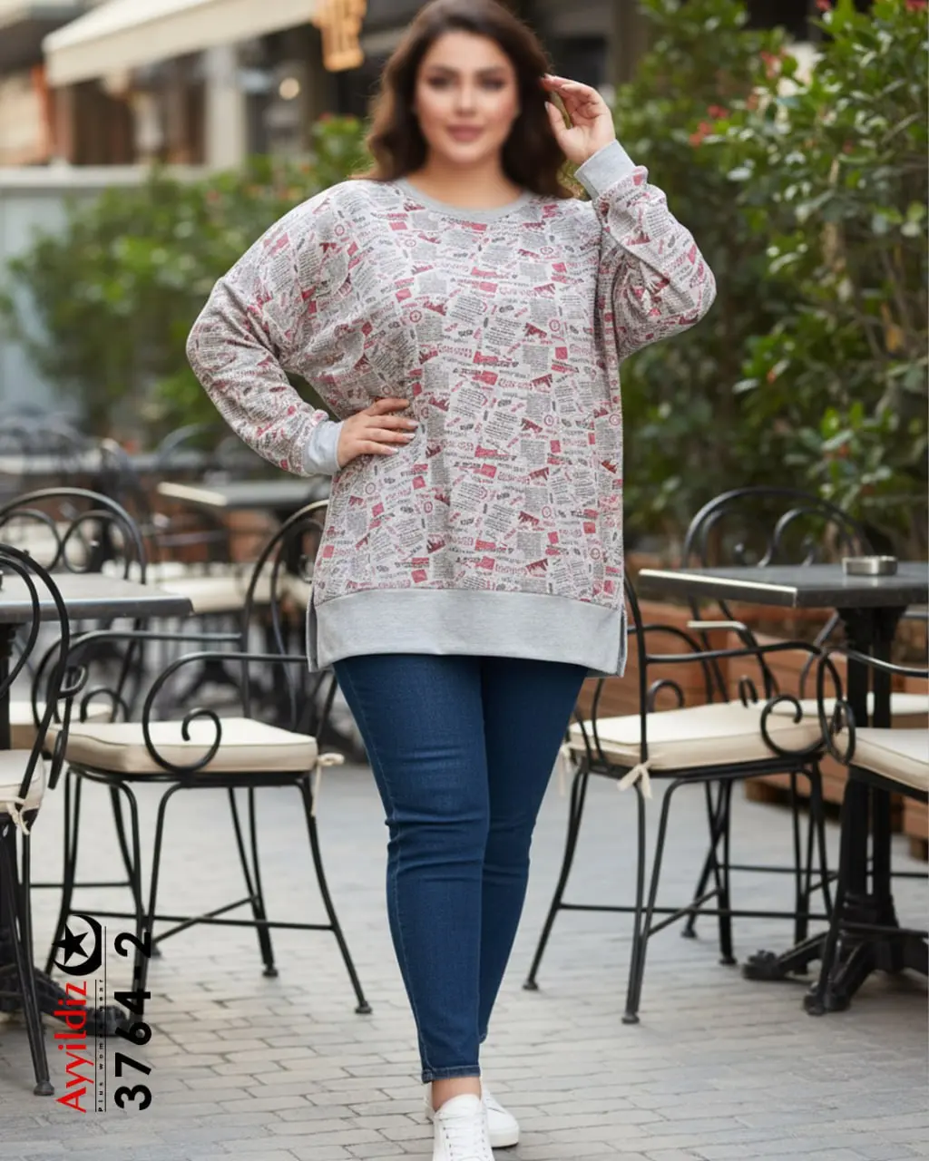 بلوز زنانه سایز بزرگ آستین بلند کد 3764