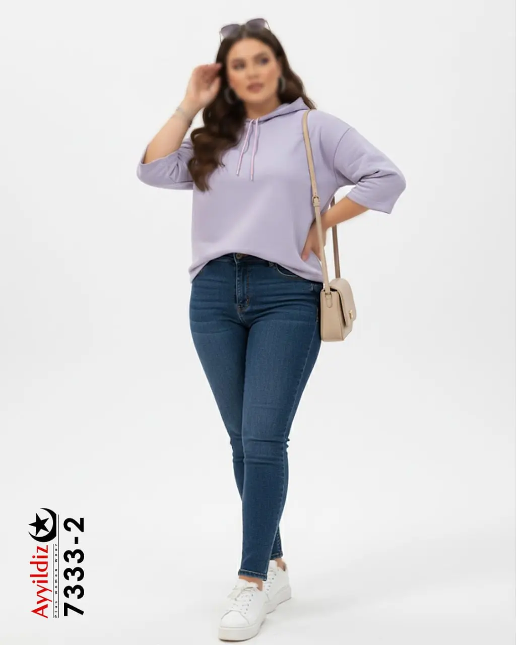 هودی زنانه سایز بزرگ آستین سه ربع کد 7333