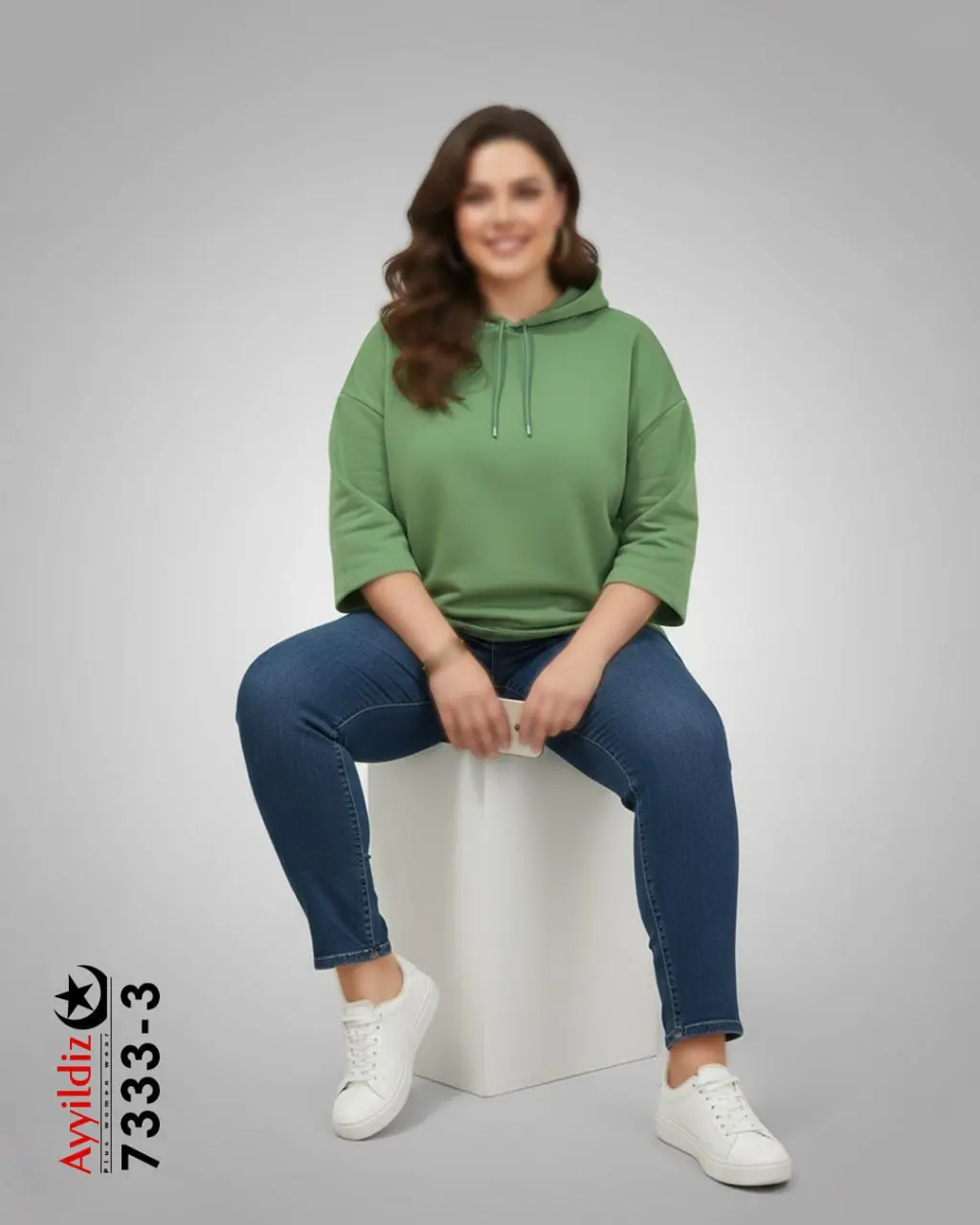 هودی زنانه سایز بزرگ آستین سه ربع کد 7333