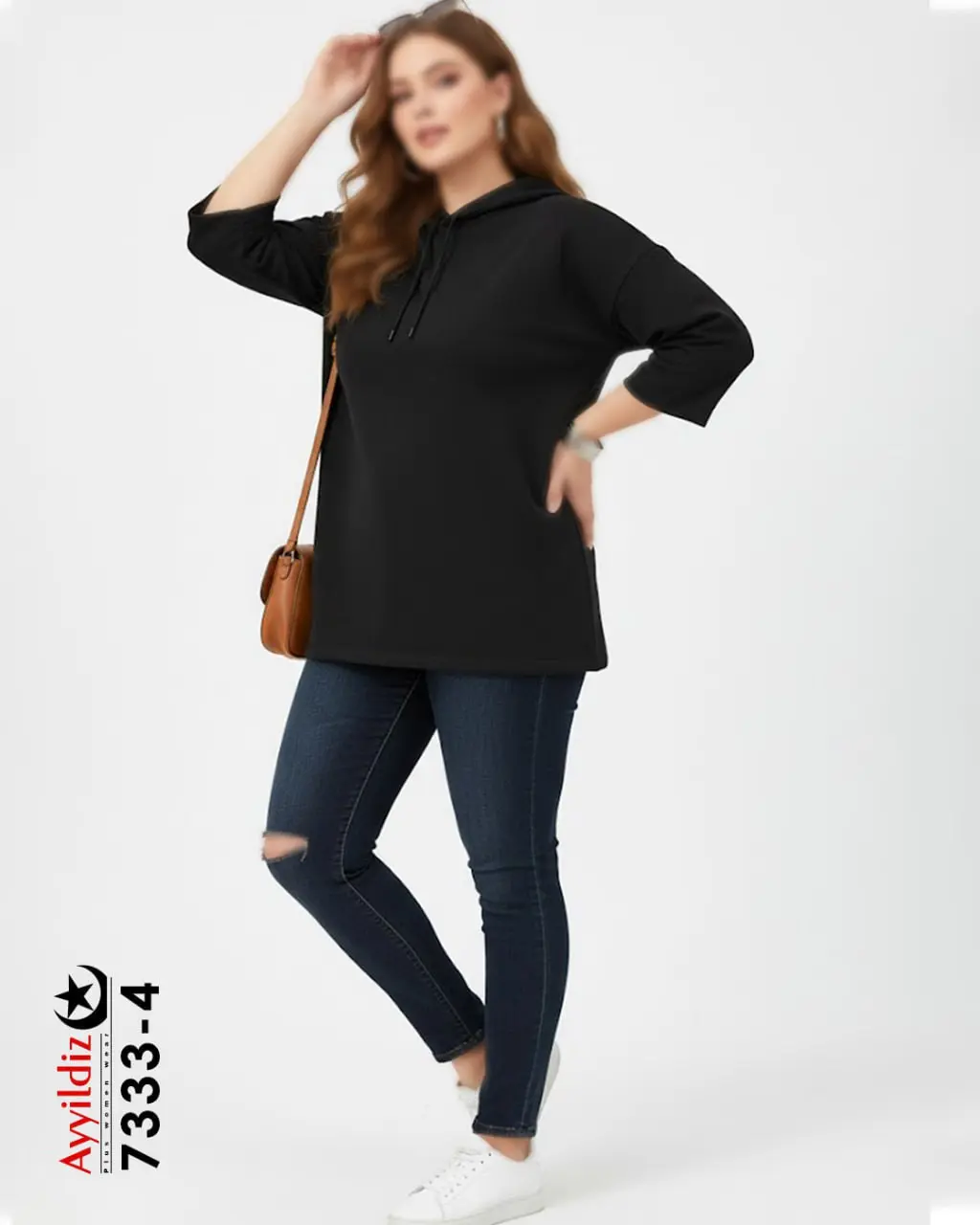 هودی زنانه سایز بزرگ آستین سه ربع کد 7333