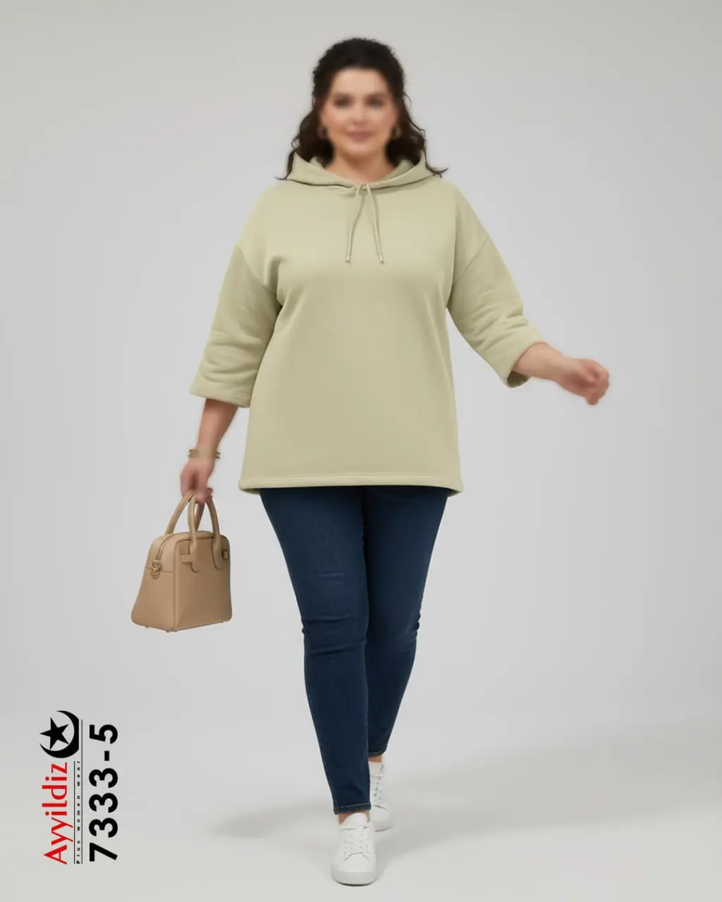 هودی زنانه سایز بزرگ آستین سه ربع کد 7333
