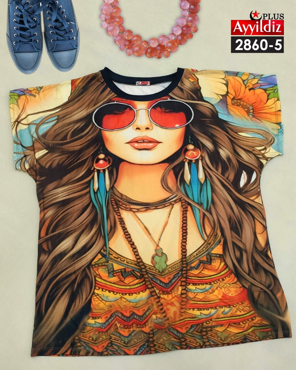 تیشرت زنانه سایز بزرگ طرح سه بعدی کد 2860-5