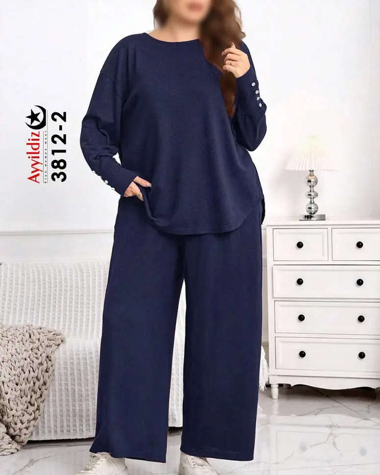 ست بلوز و شلوار زنانه راحتی سایز بزرگ کد 3812