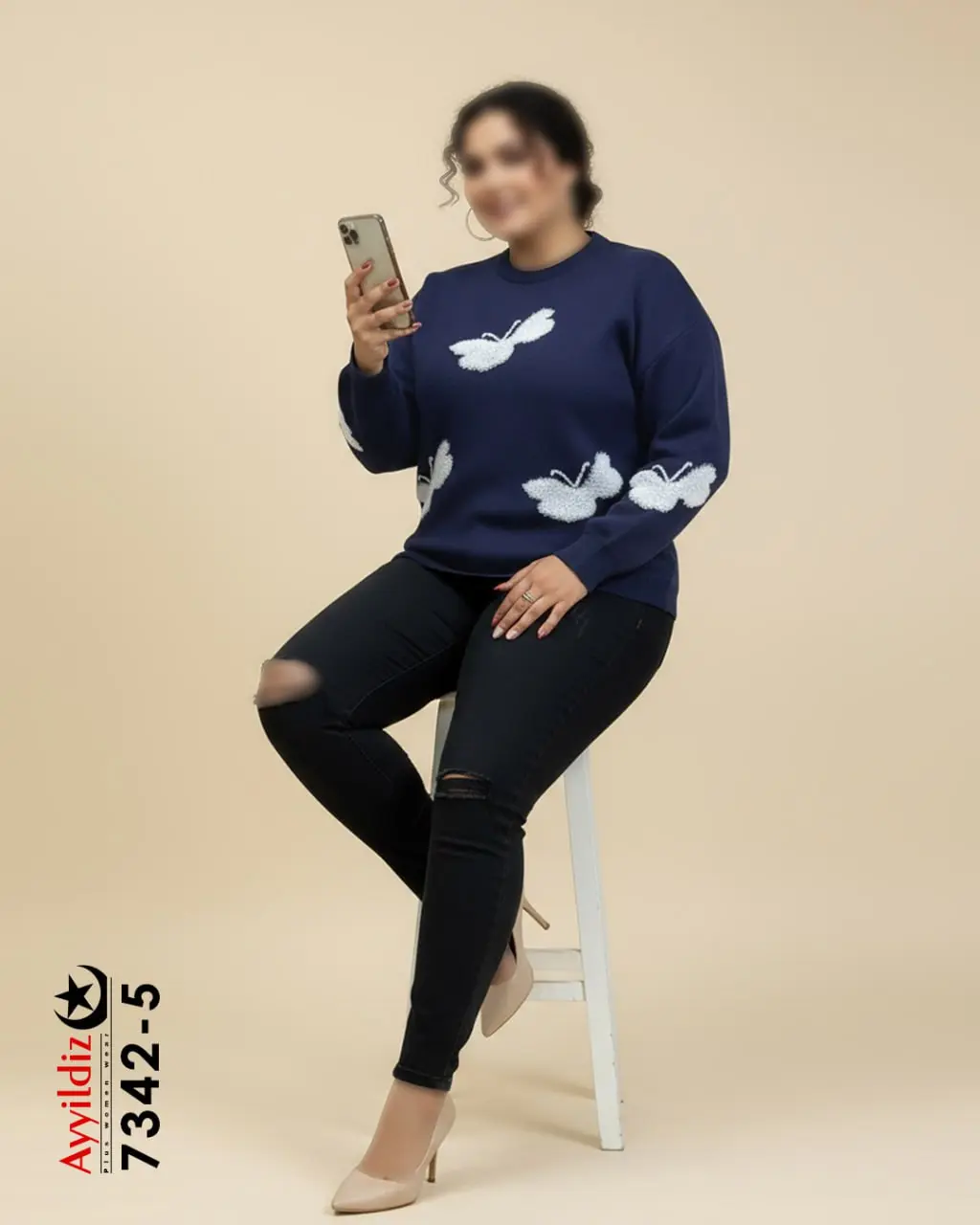 بلوز بافت زنانه سایز بزرگ پاییزه  کد 7342