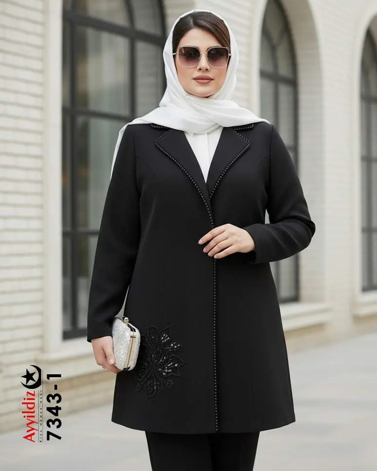 کت مجلسی زنانه سایز بزرگ سنگ دوزی شده سری AyLux کد 7343