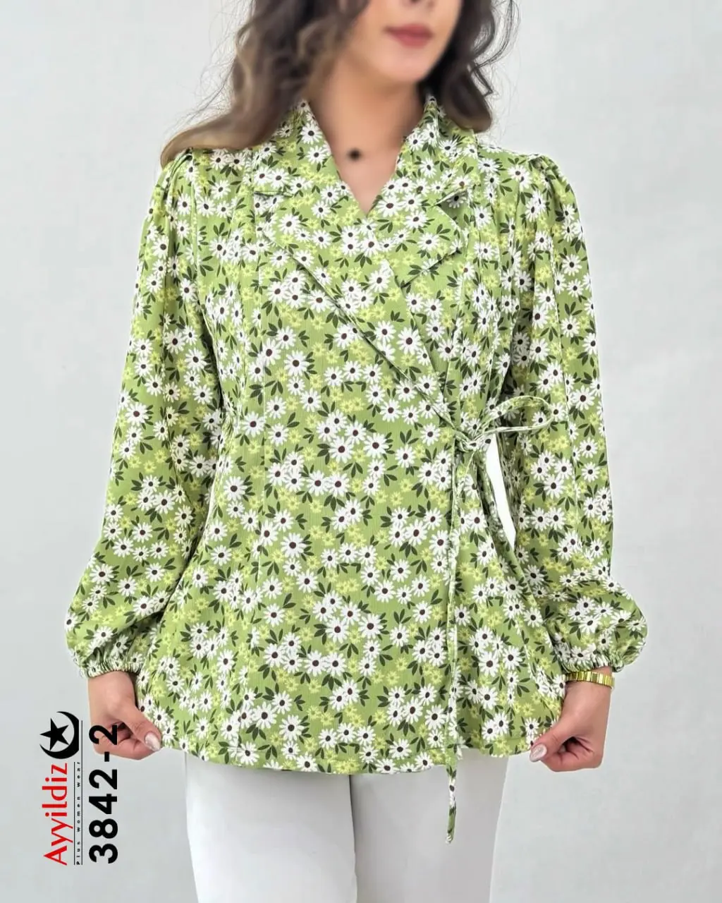 شومیز زنانه سایز بزرگ مدل کتی گره‌دار کد 3842