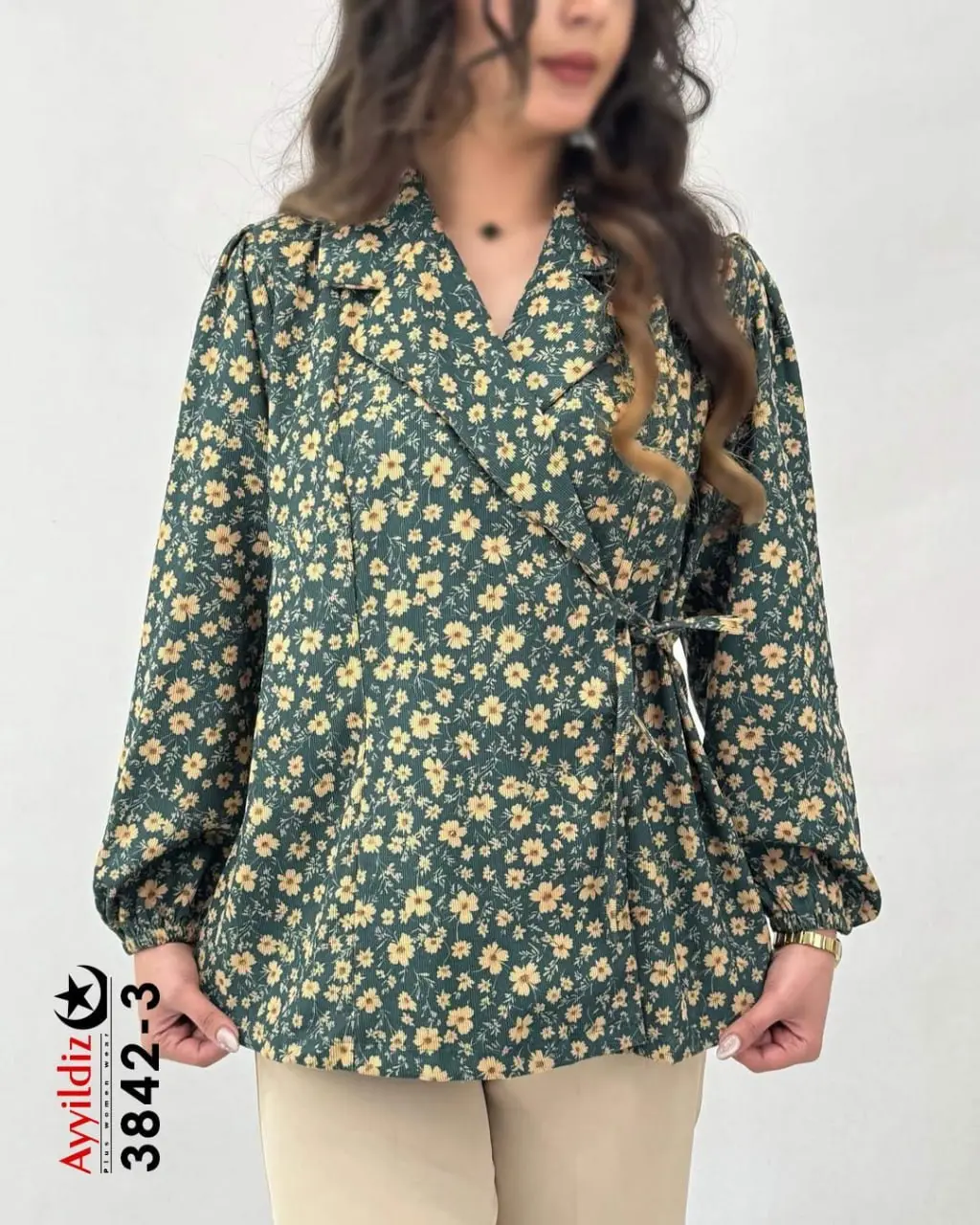 شومیز زنانه سایز بزرگ مدل کتی گره‌دار کد 3842