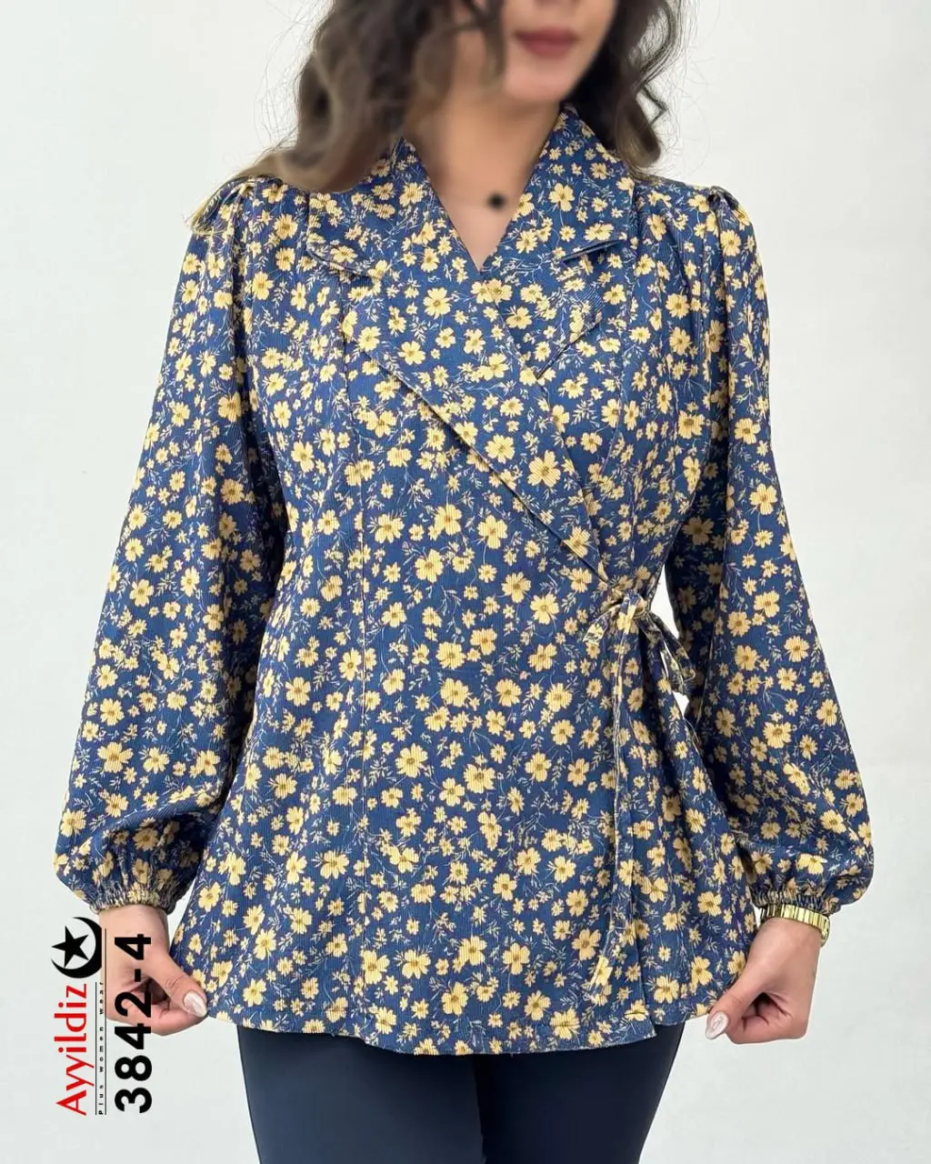 شومیز زنانه سایز بزرگ مدل کتی گره‌دار کد 3842