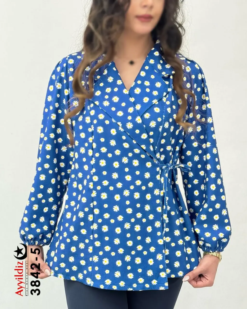 شومیز زنانه سایز بزرگ مدل کتی گره‌دار کد 3842