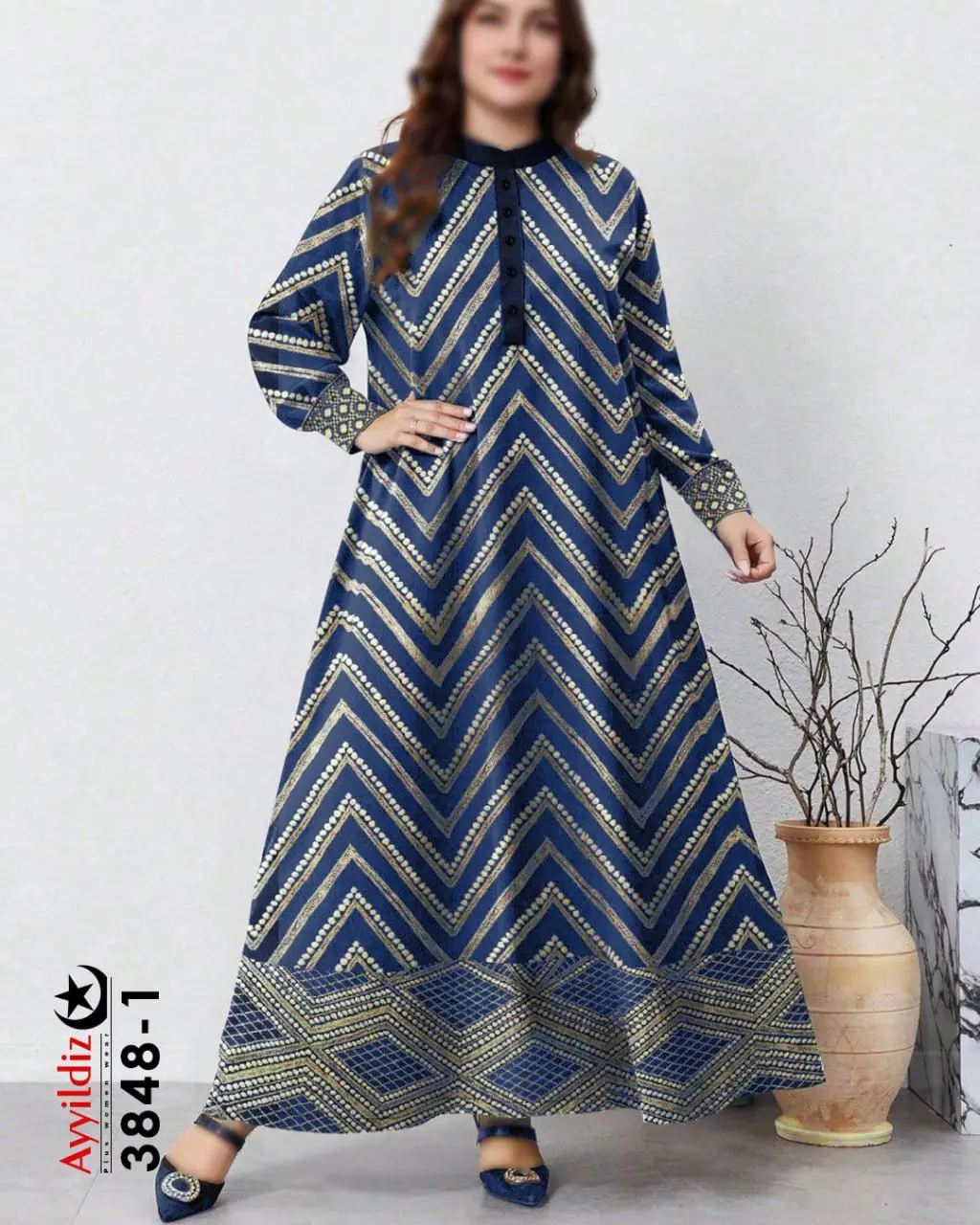 پیراهن زنانه بلند مجلسی سایز بزرگ کد 3848