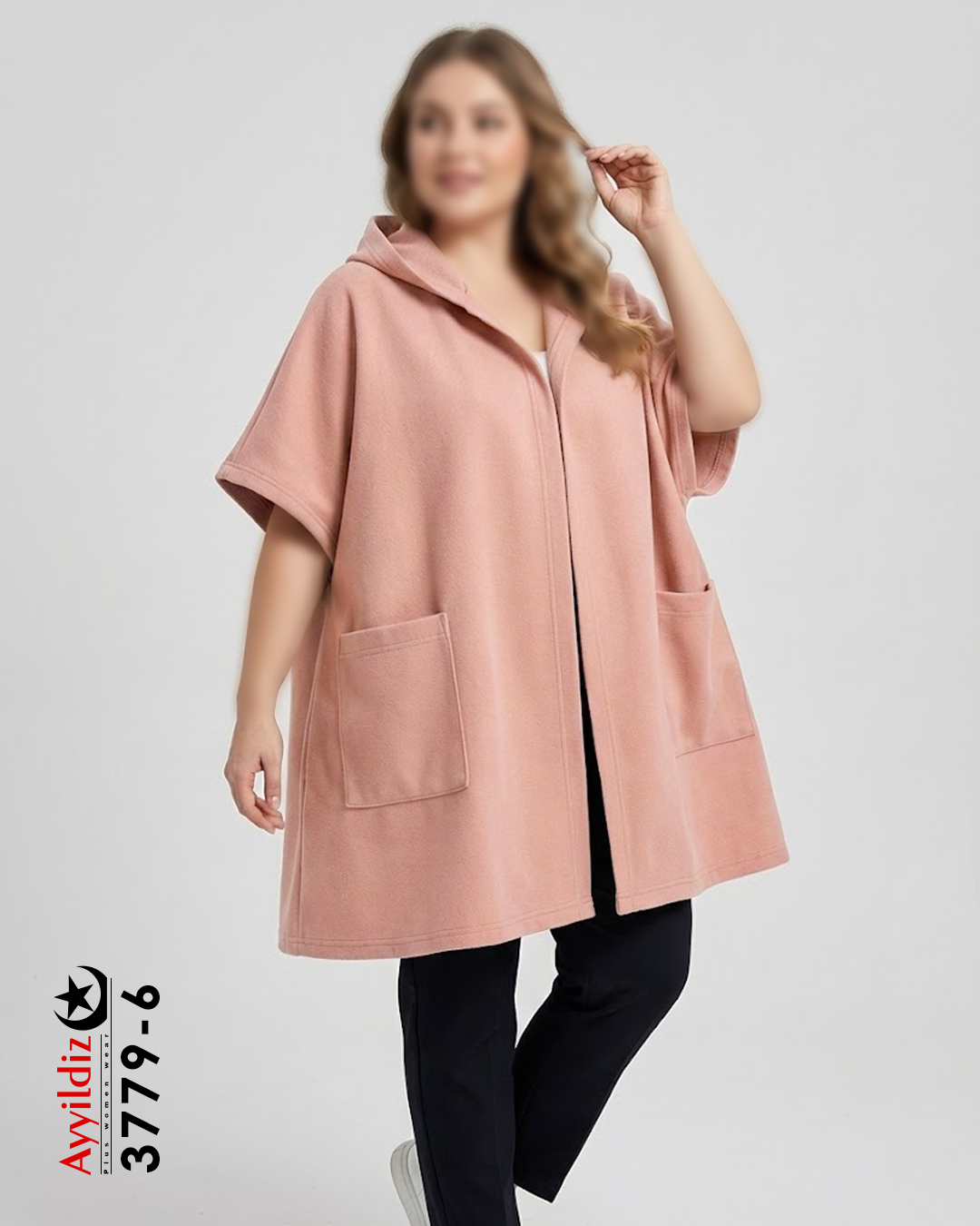 مانتو کلاهدار سایز بزرگ  آستین سه ربع کد 3779