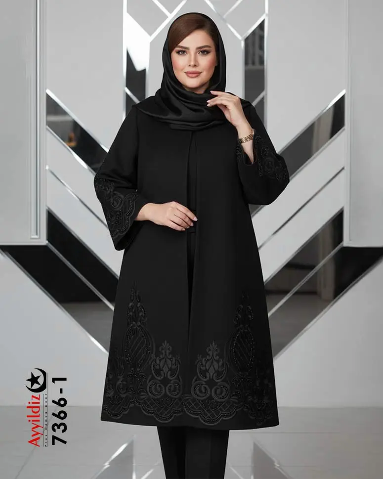 مانتو مجلسی گلدوزی و سنگ دوزی سایز بزرگ زنانه آییلدیز سری Aylux کد 7366