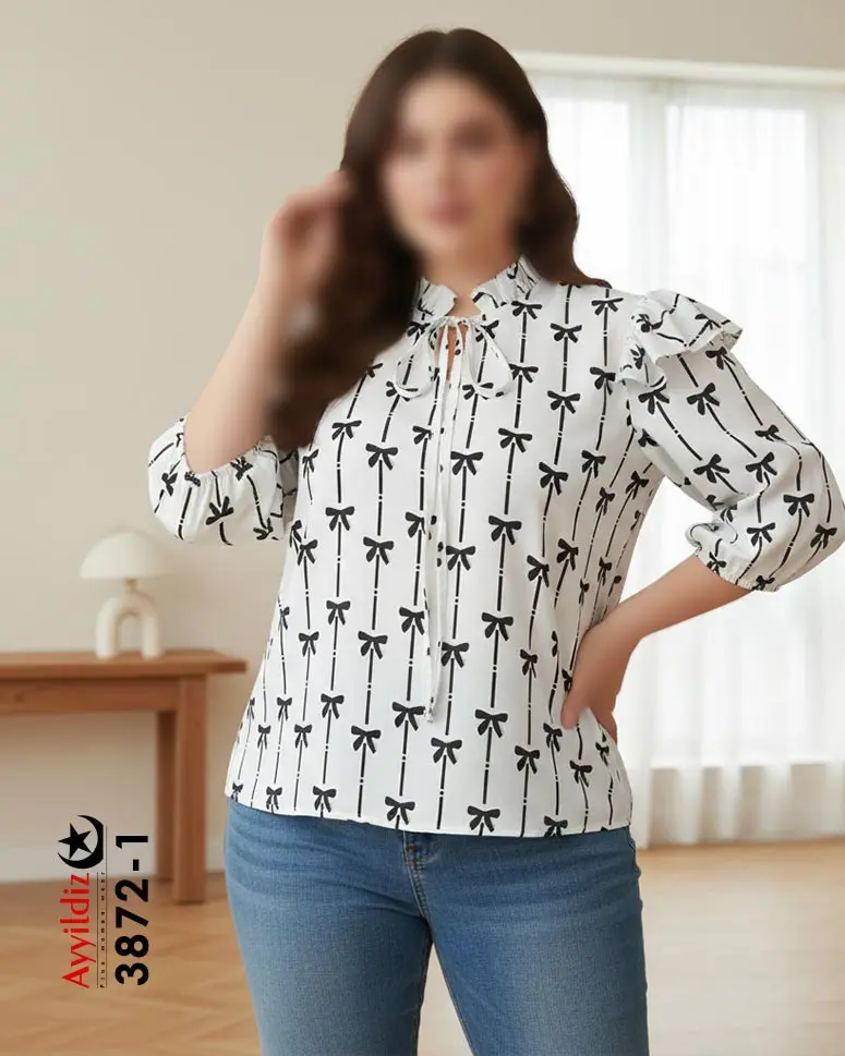 شومیز مجلسی آستین سه ربع سایز بزرگ زنانه کد 3872