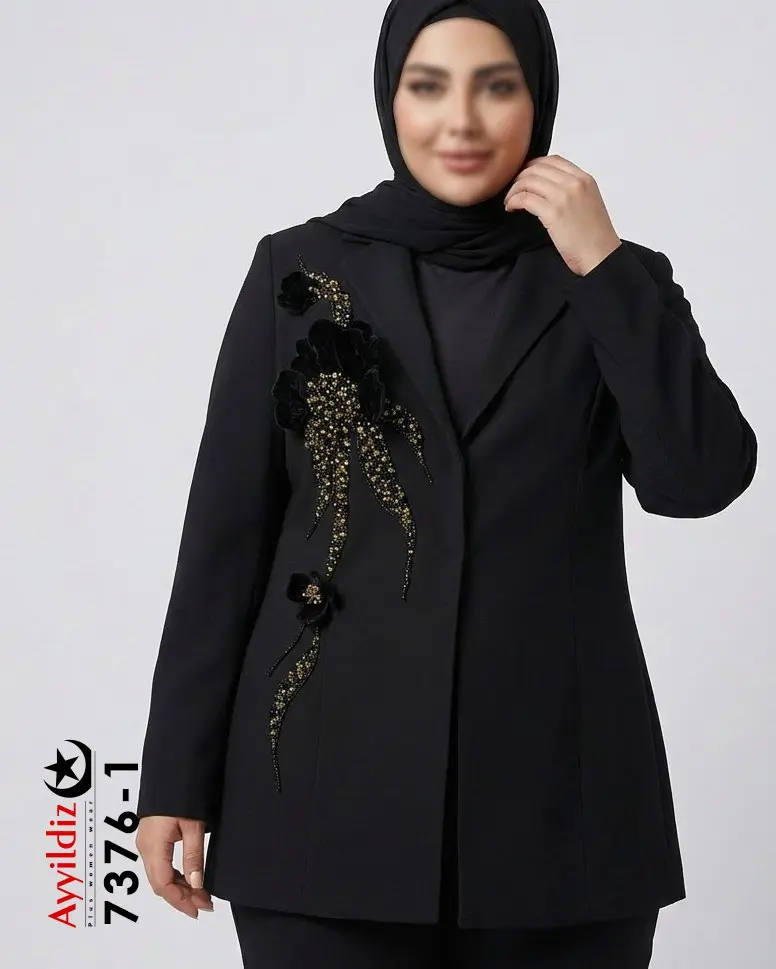 کت مجلسی گلدوزی سایز بزرگ زنانه آییلدیز سری Aylux کد 7376