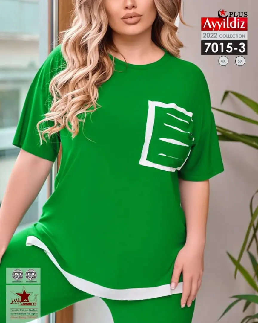 ست تیشرت شلوارک سایز بزرگ زنانه کد 7015
