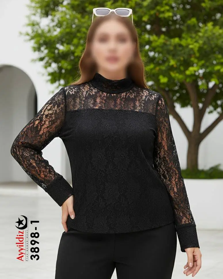 شومیز مجلسی گیپور سایز بزرگ زنانه کد 3898