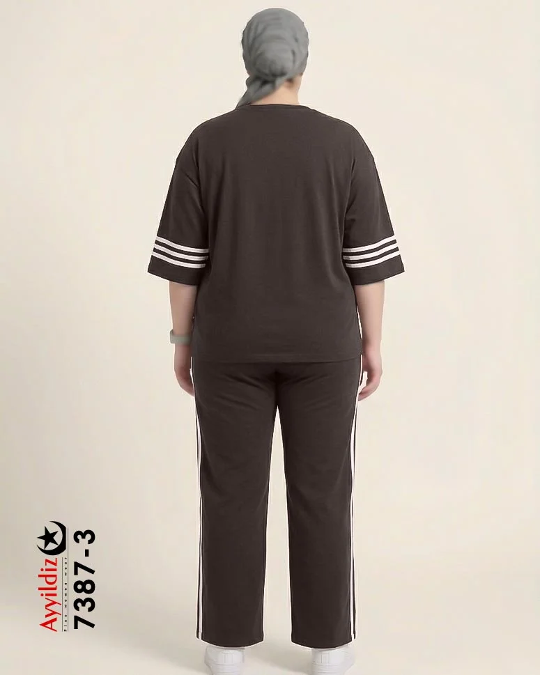 ست راحتی تیشرت شلوار سایز بزرگ زنانه کد 7387