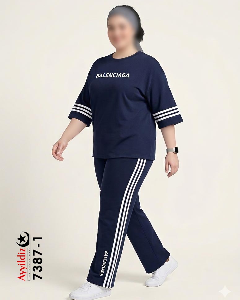 ست راحتی تیشرت شلوار سایز بزرگ زنانه کد 7387