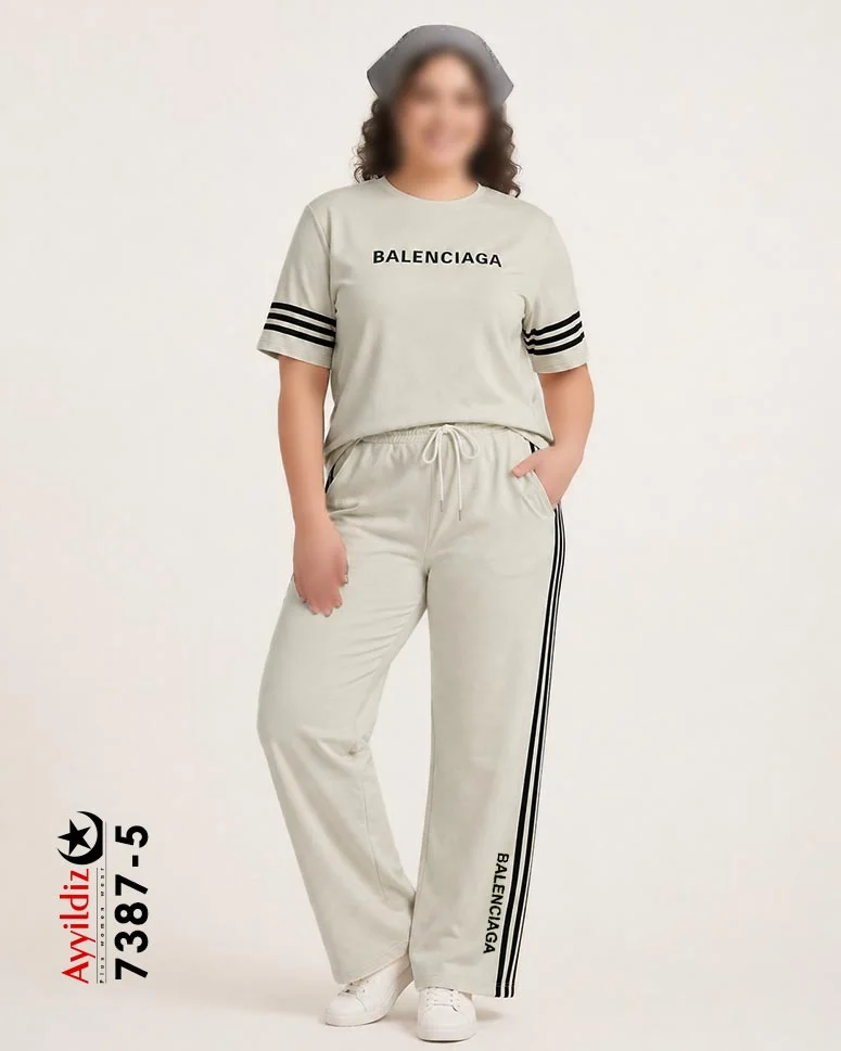 ست راحتی تیشرت شلوار سایز بزرگ زنانه کد 7387
