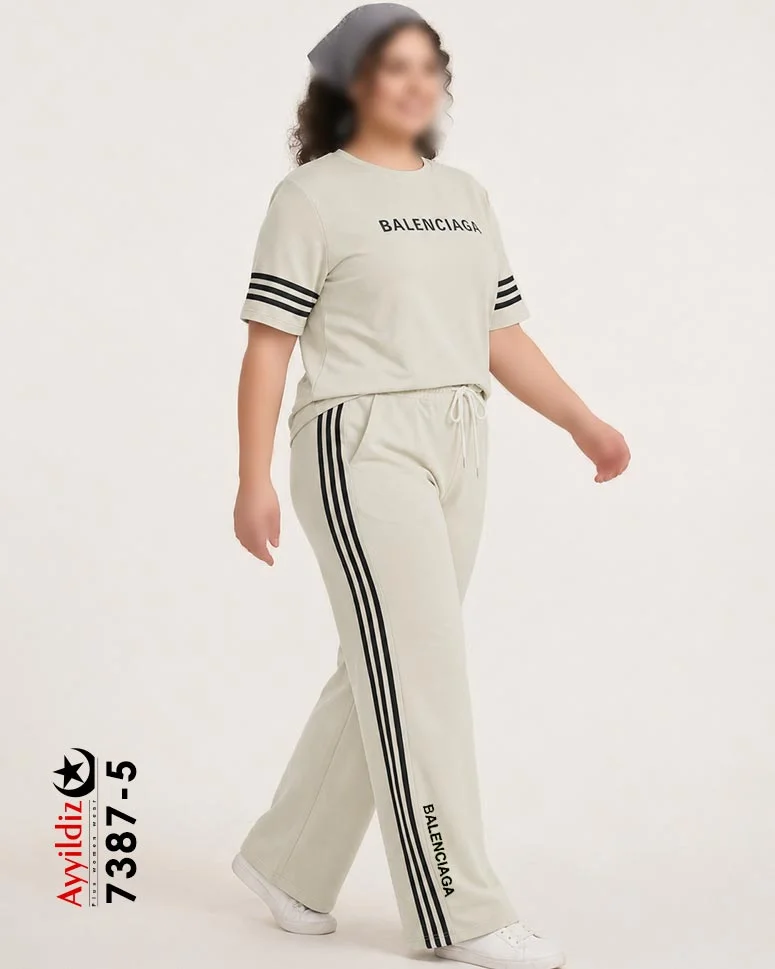 ست راحتی تیشرت شلوار سایز بزرگ زنانه کد 7387