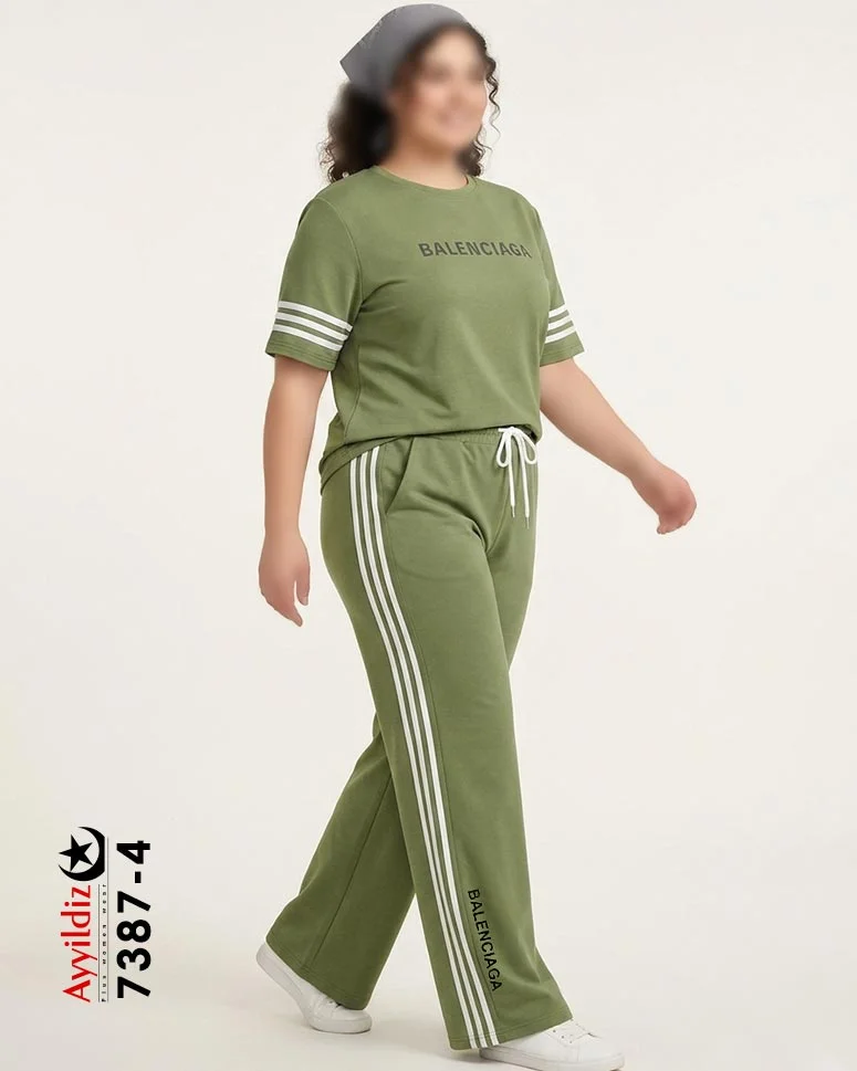 ست راحتی تیشرت شلوار سایز بزرگ زنانه کد 7387