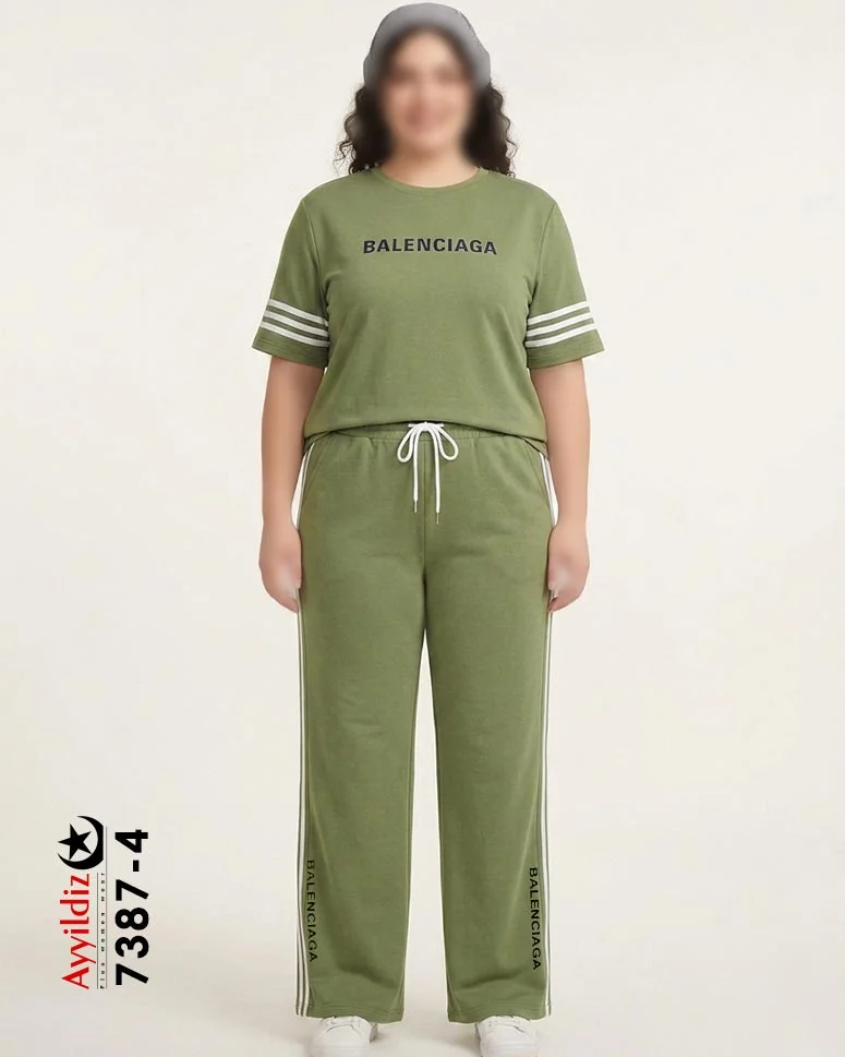 ست راحتی تیشرت شلوار سایز بزرگ زنانه کد 7387