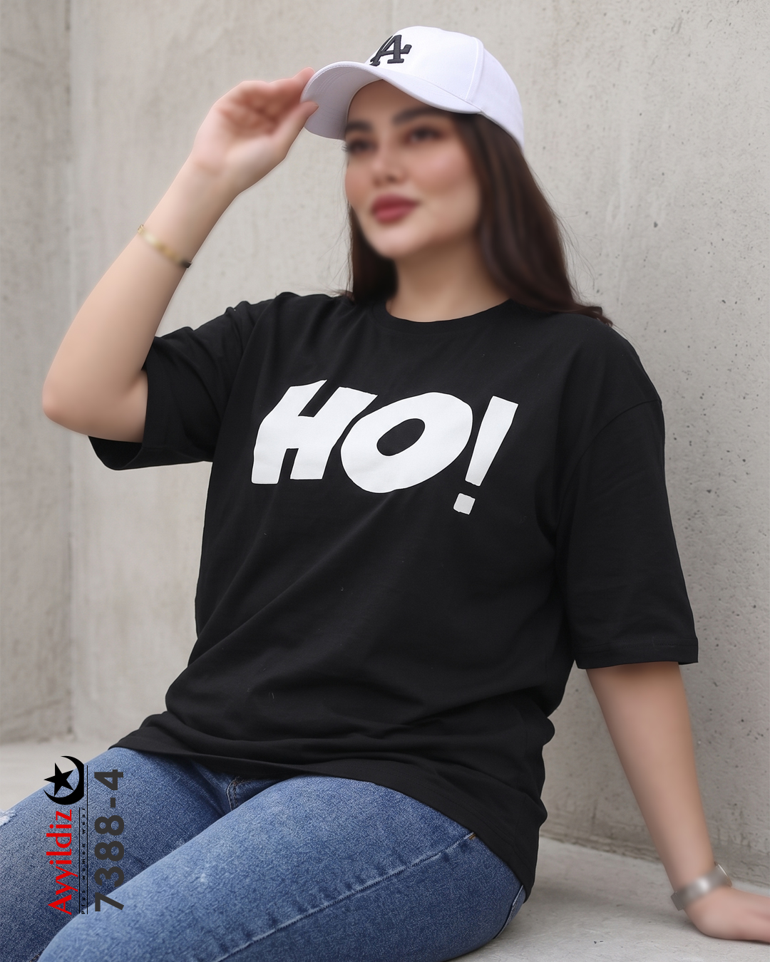 تیشرت باکسی سایز بزرگ زنانه کد 7388