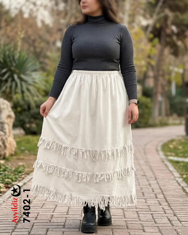 دامن ریش دار بلند سایز بزرگ زنانه کد 7402