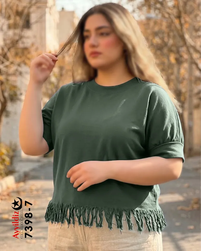 شومیز آستین کوتاه سایز بزرگ زنانه کد 7398