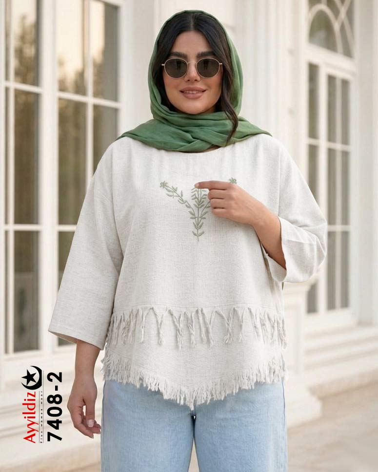 شومیز مانتویی سایز بزرگ زنانه کد 7408