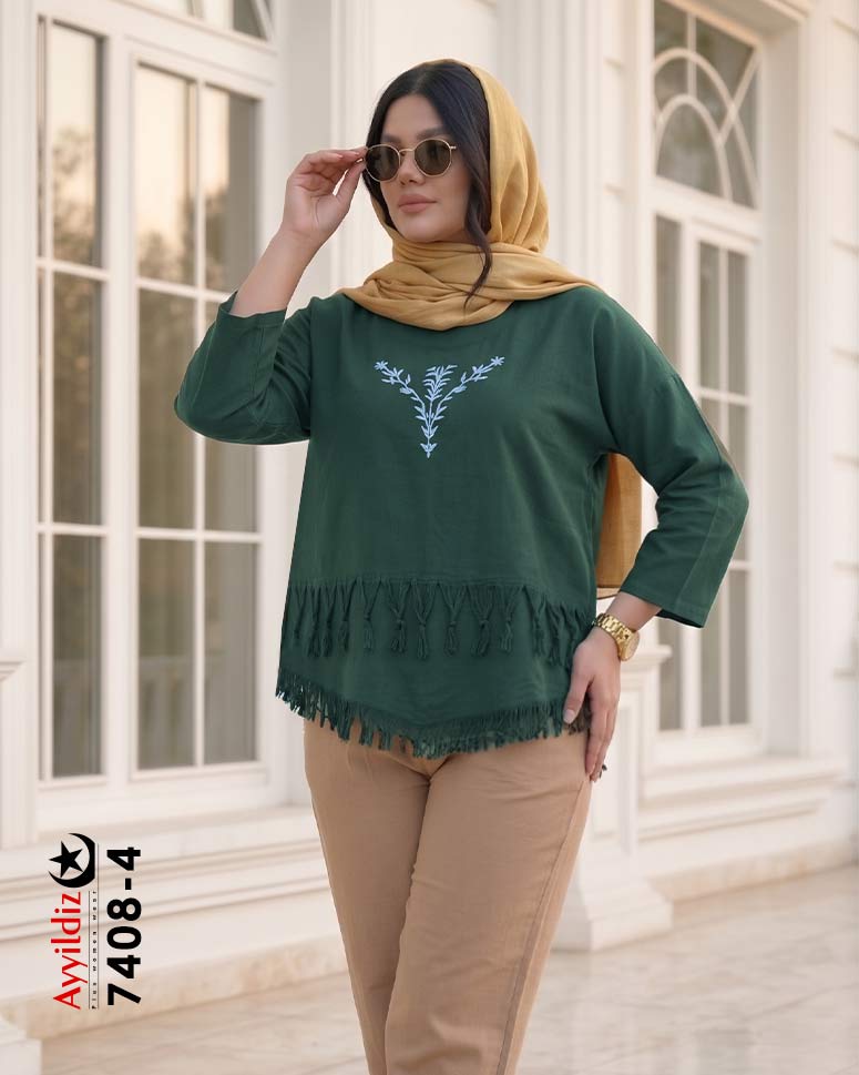 شومیز مانتویی سایز بزرگ زنانه کد 7408