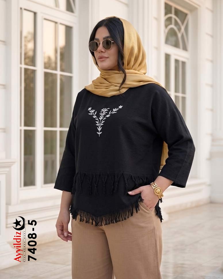 شومیز مانتویی سایز بزرگ زنانه کد 7408