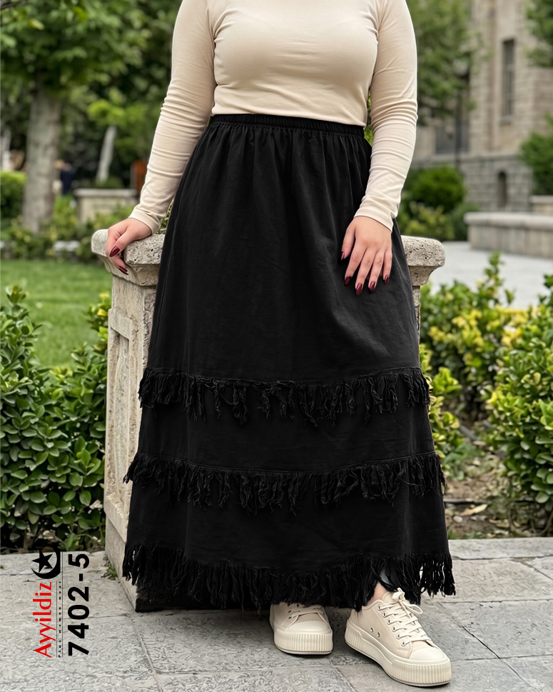دامن ریش دار بلند سایز بزرگ زنانه کد 7402