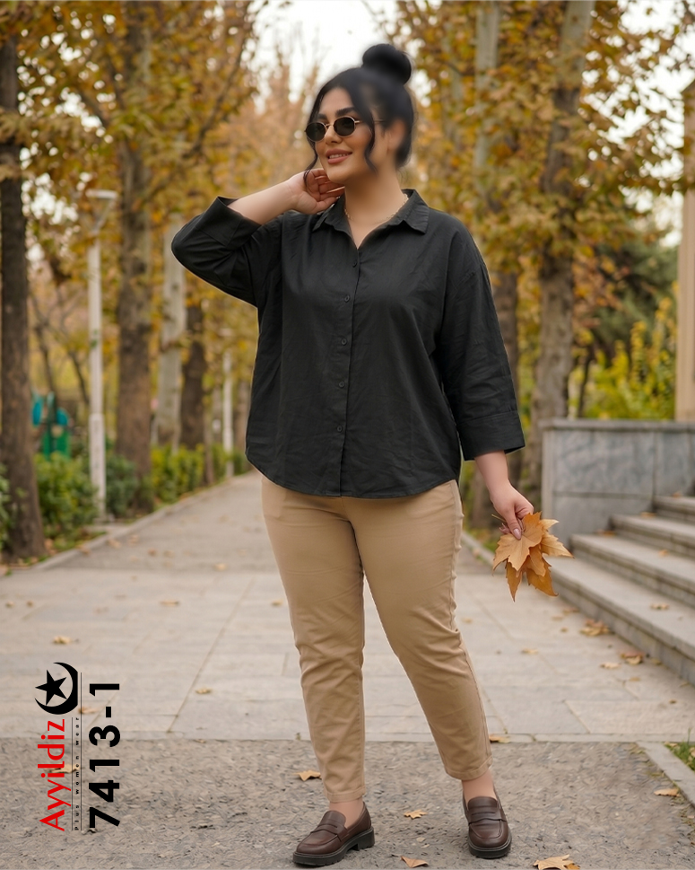 شومیز جلو دکمه سایز بزرگ زنانه کد 7413