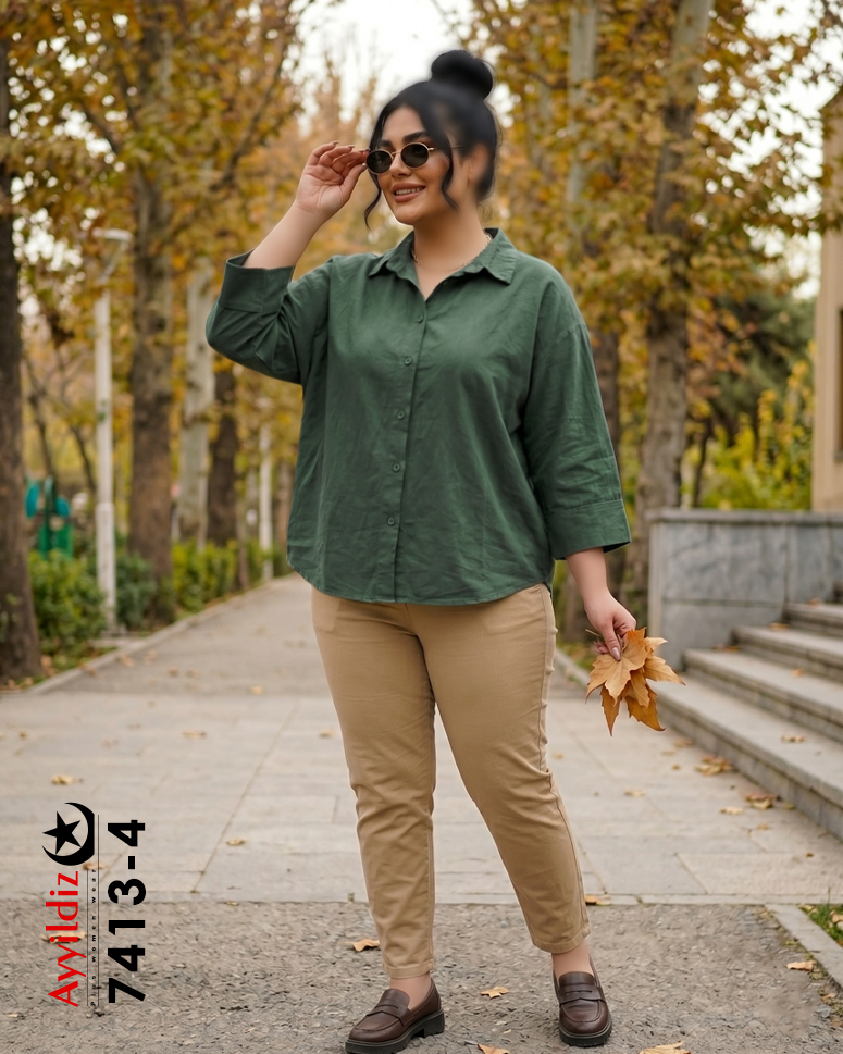 شومیز جلو دکمه سایز بزرگ زنانه کد 7413