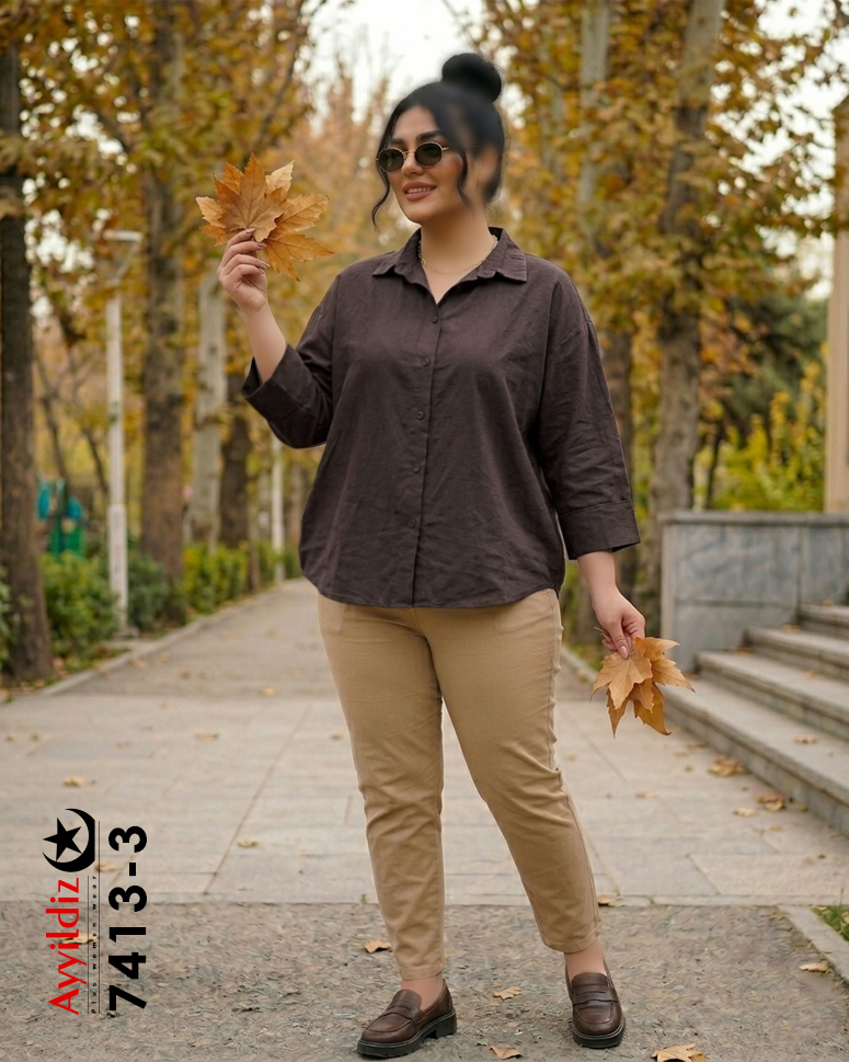 شومیز جلو دکمه سایز بزرگ زنانه کد 7413