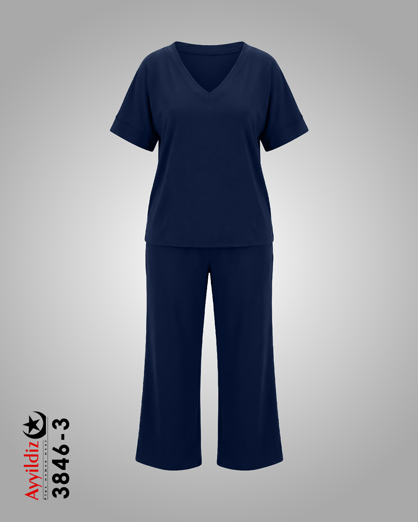 ست تیشرت شلوار راحتی سایز بزرگ زنانه کد 3846