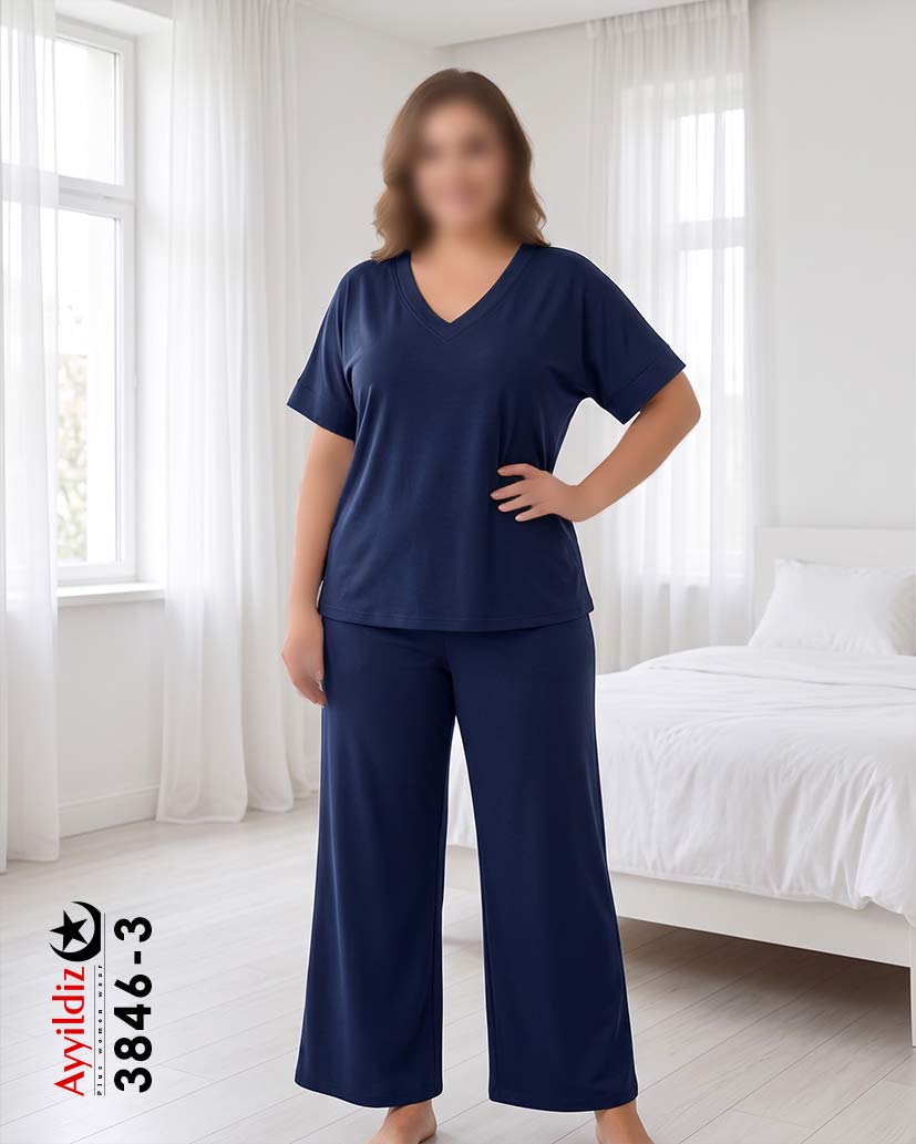 ست تیشرت شلوار راحتی سایز بزرگ زنانه کد 3846
