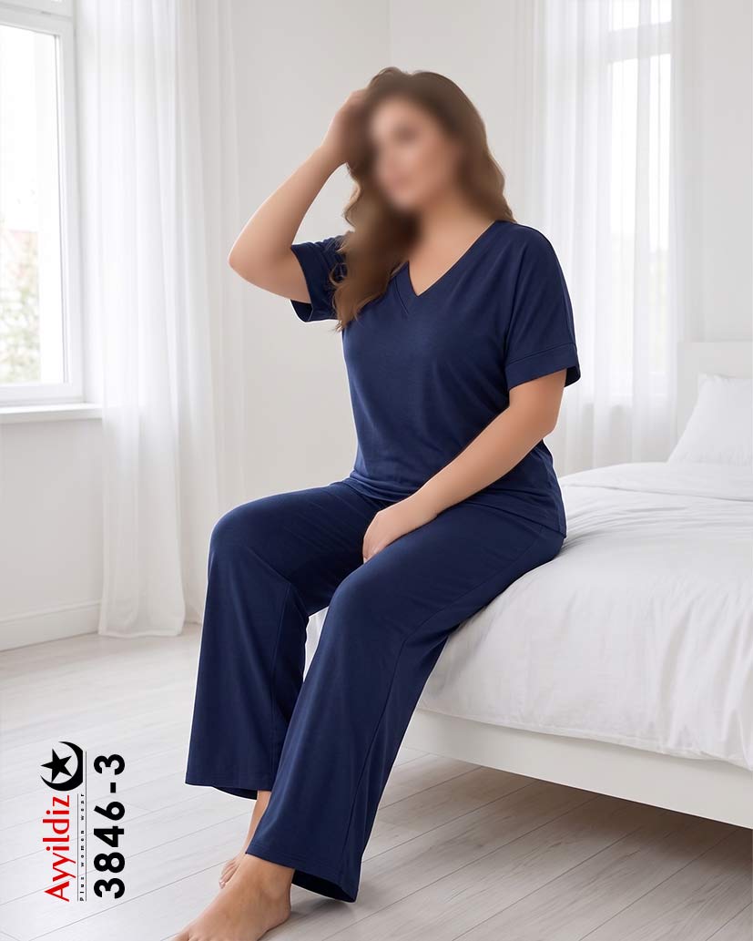 ست تیشرت شلوار راحتی سایز بزرگ زنانه کد 3846