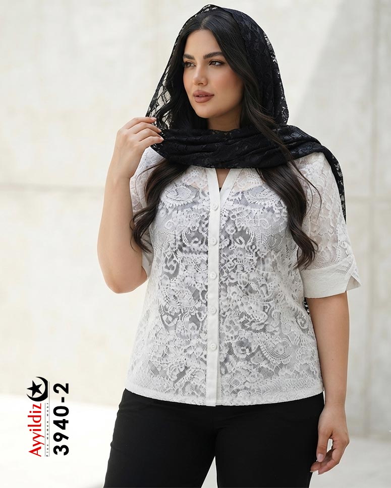 شومیز گیپور سایز بزرگ زنانه کد 3940