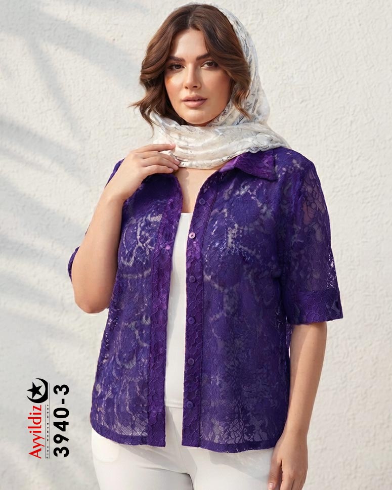 شومیز گیپور سایز بزرگ زنانه کد 3940