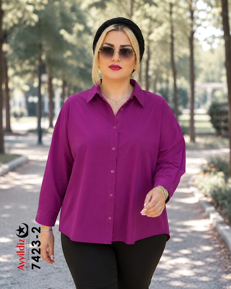 شومیز مانتویی سایز بزرگ زنانه کد 7423