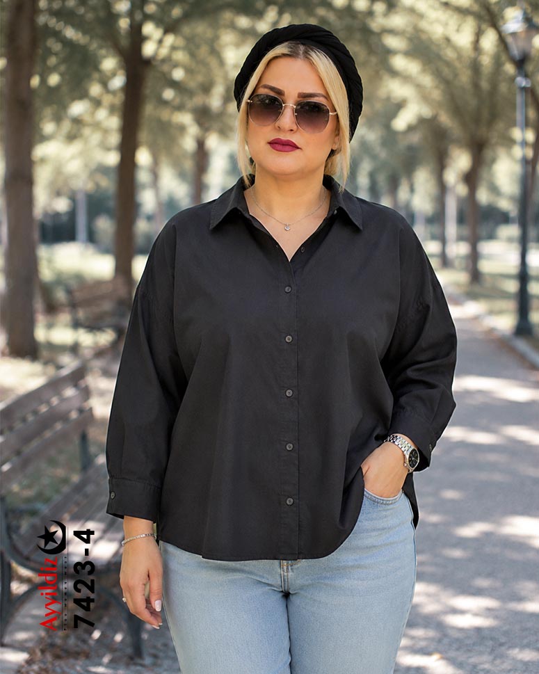 شومیز مانتویی سایز بزرگ زنانه کد 7423