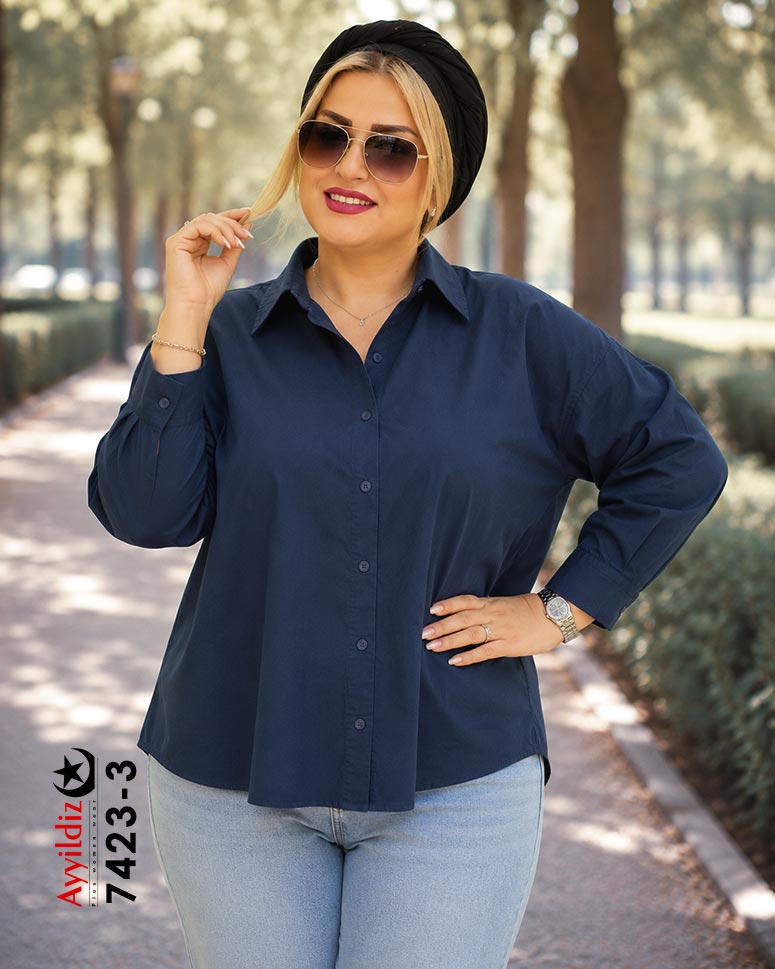 شومیز مانتویی سایز بزرگ زنانه کد 7423