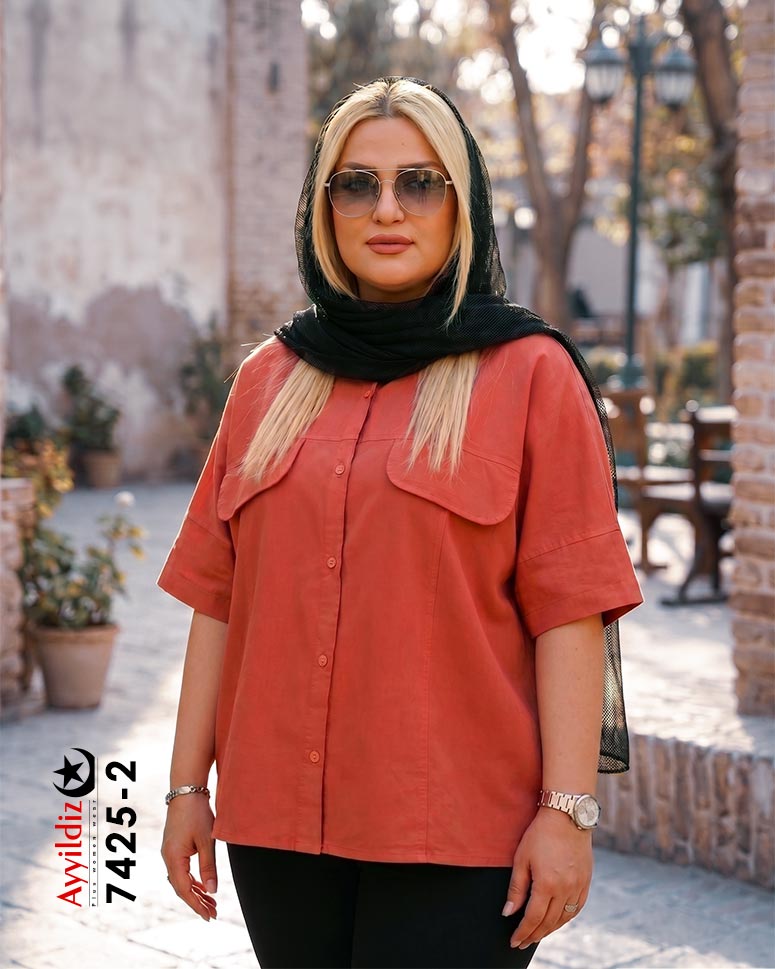 شومیز آستین کوتاه سایز بزرگ زنانه کد 7425