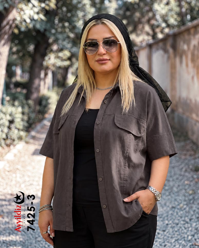شومیز آستین کوتاه سایز بزرگ زنانه کد 7425