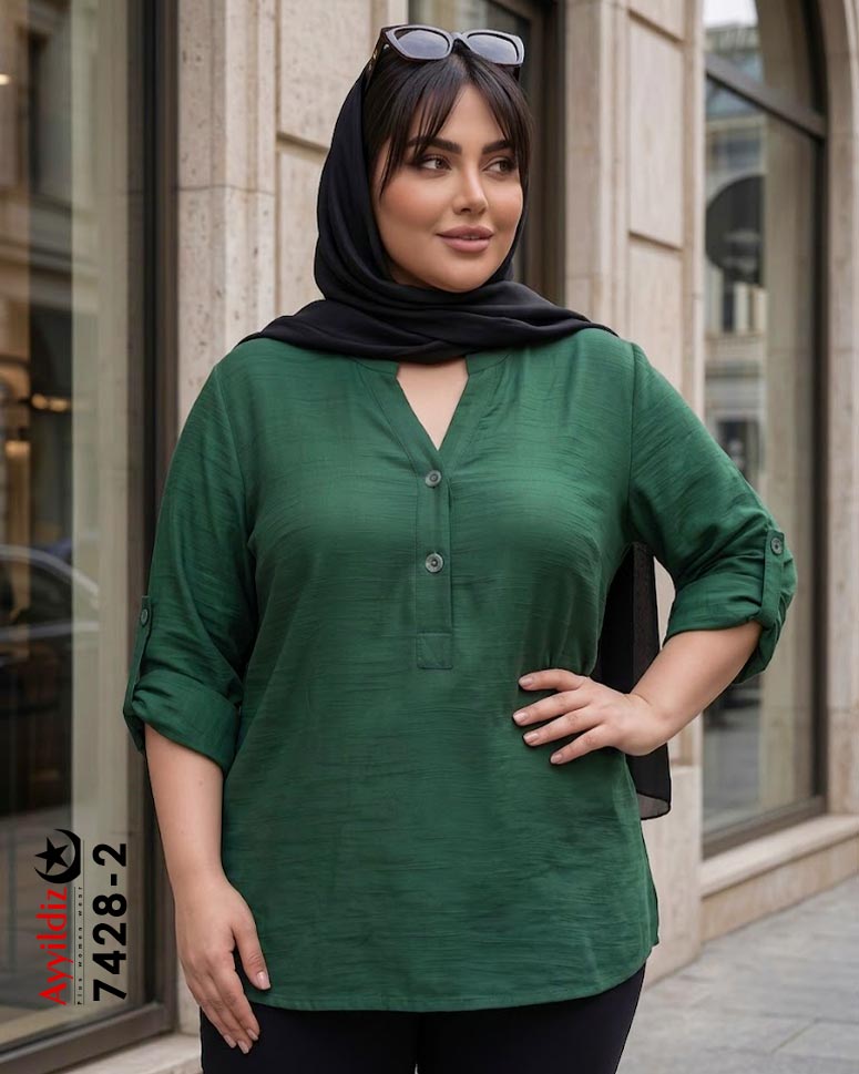 شومیز اسلپ نخی سایز بزرگ زنانه کد 7428